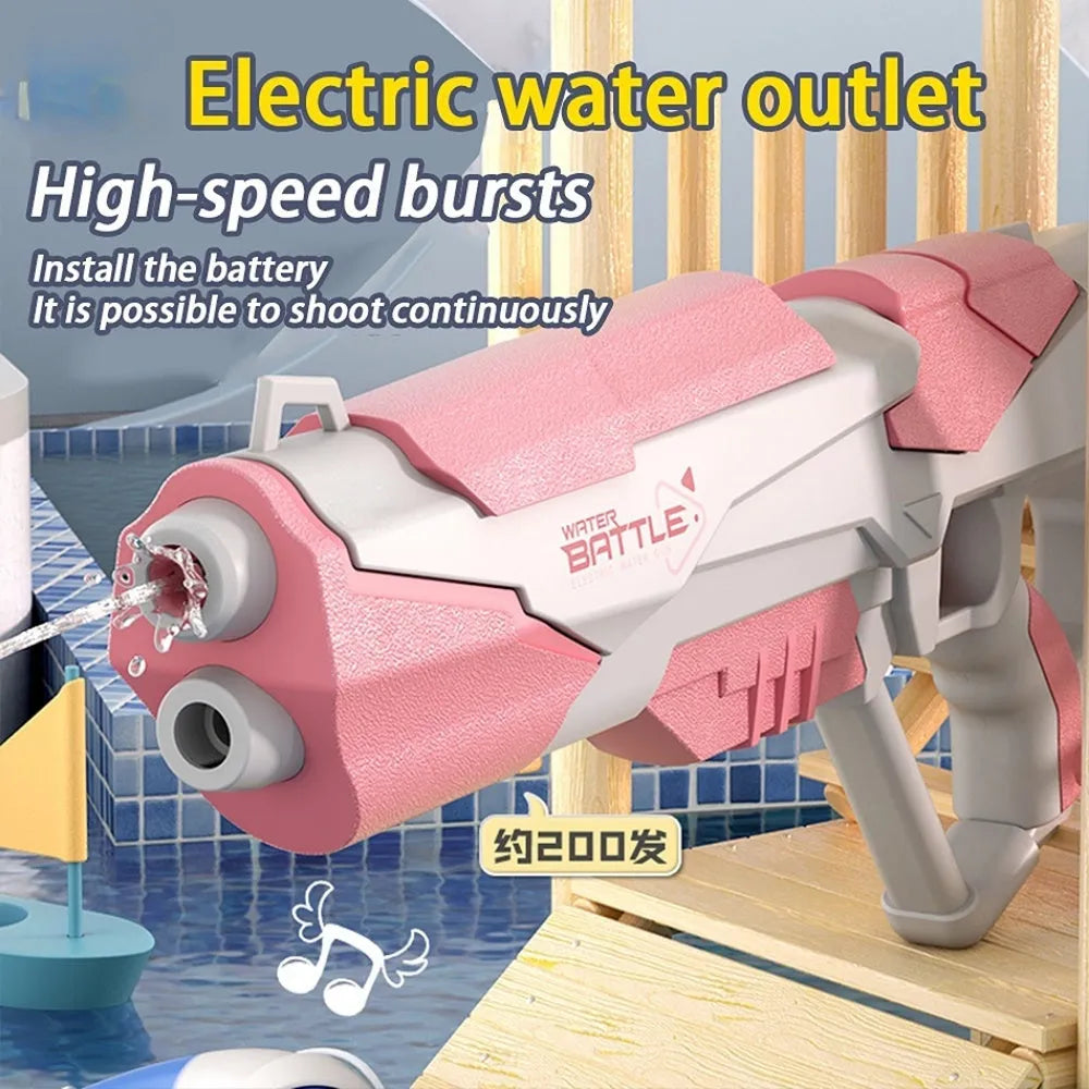 Blue electric water gun with USB charging cable and automatic straw