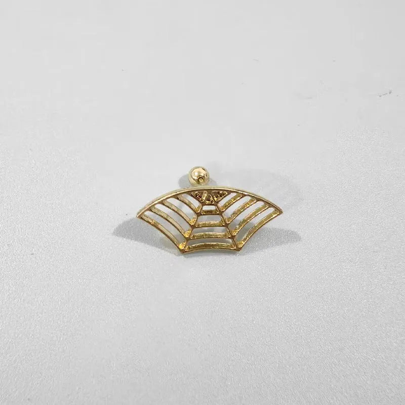 Spider web geometric mesh stud earrings in gold and silver electroplated metal for Halloween