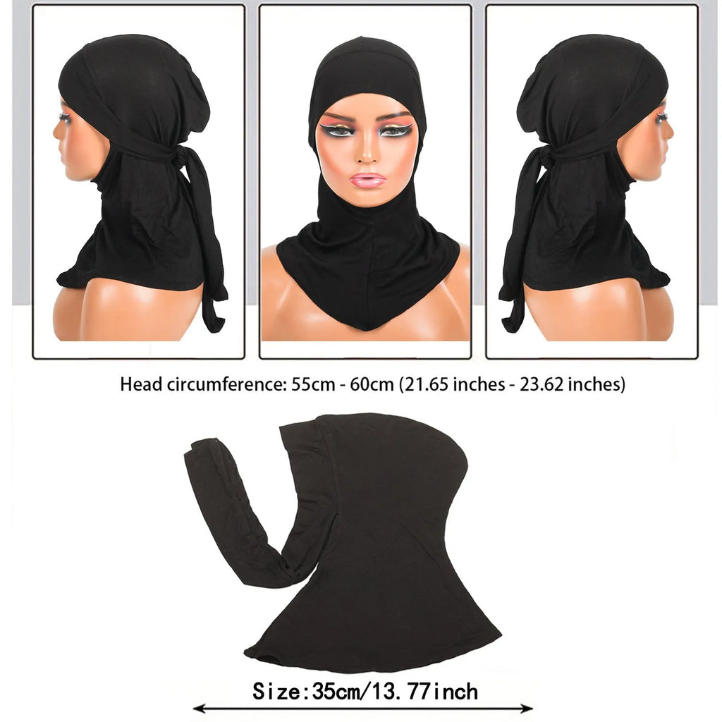Women's hand-embroidered polyester dome crown headscarf in black – winter sun protection and warmth