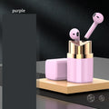 Fashion lipstick design wireless Bluetooth earphone in black, pink, purple, or white with a charging case.
