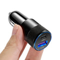 Compact aluminium alloy mobile phone car charger for 12V vehicles with black or black silver finish