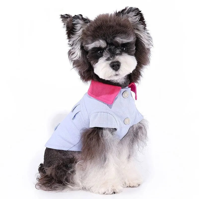 Blue and purple polyester dog vest with chest traction ring for small dogs