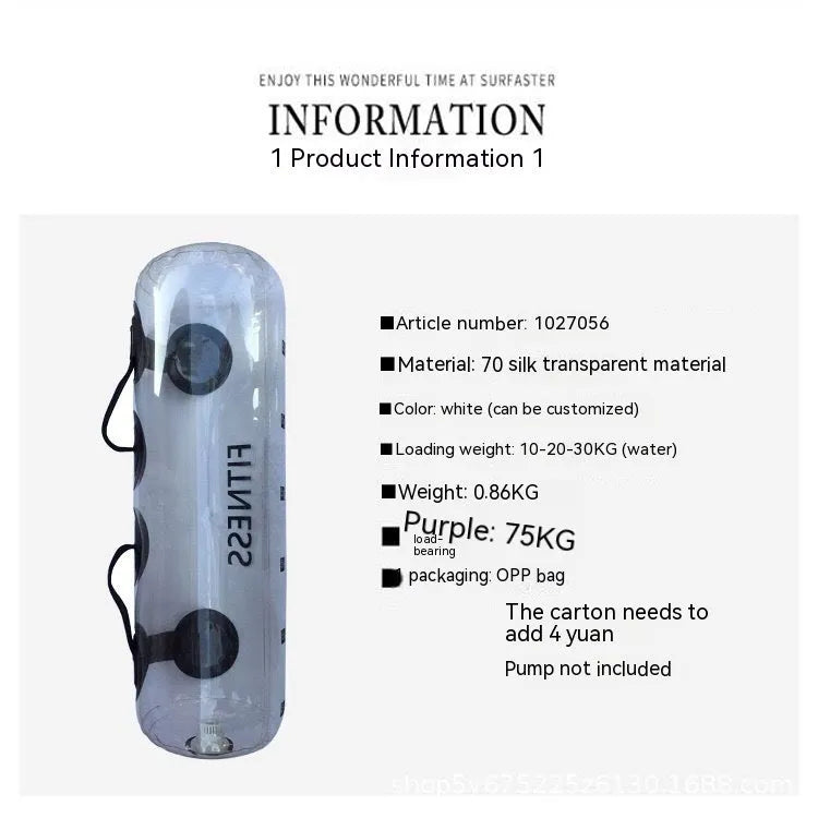 Transparent PVC water injection weight bag for adjustable strength training with soft dumbbell design