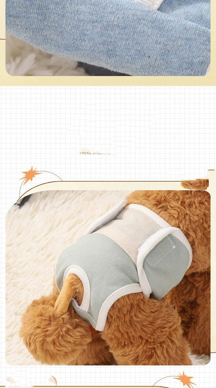 Light blue dog physical safety pants made from breathable pure cotton with elasticated waist