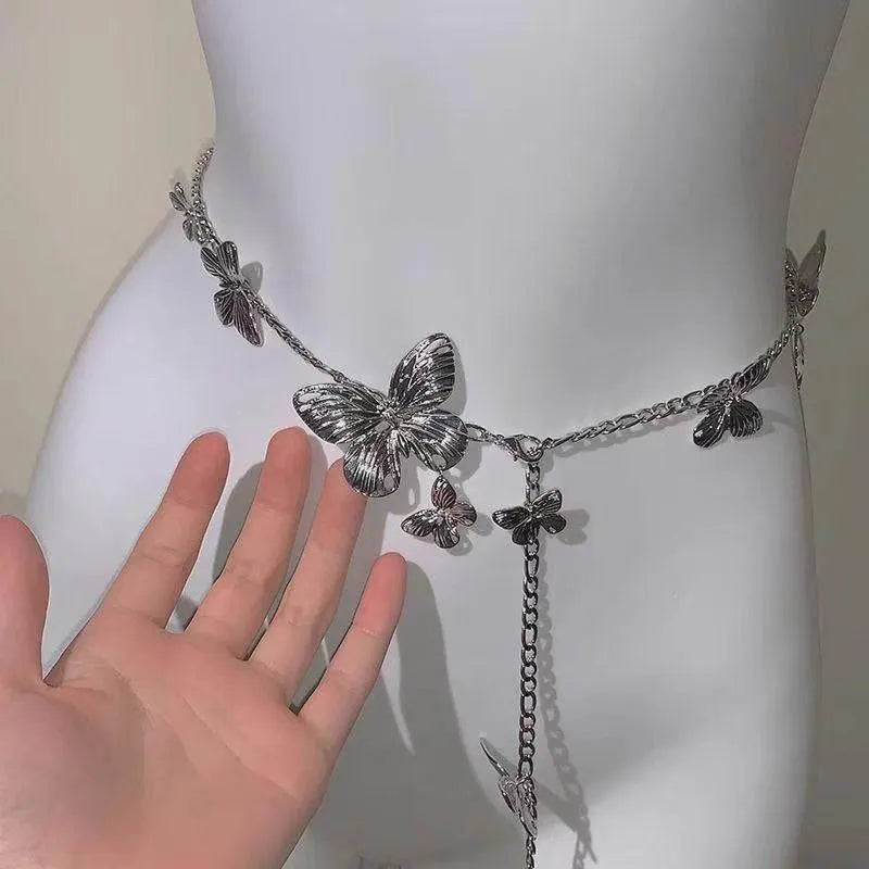 Golden butterfly waist chain jewellery for women with 104cm length and alloy construction