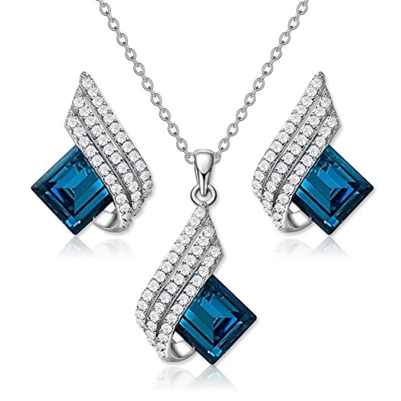 Women's jewellery set with electroplated alloy pendant, glass beads, and cross chain necklace with matching ear studs