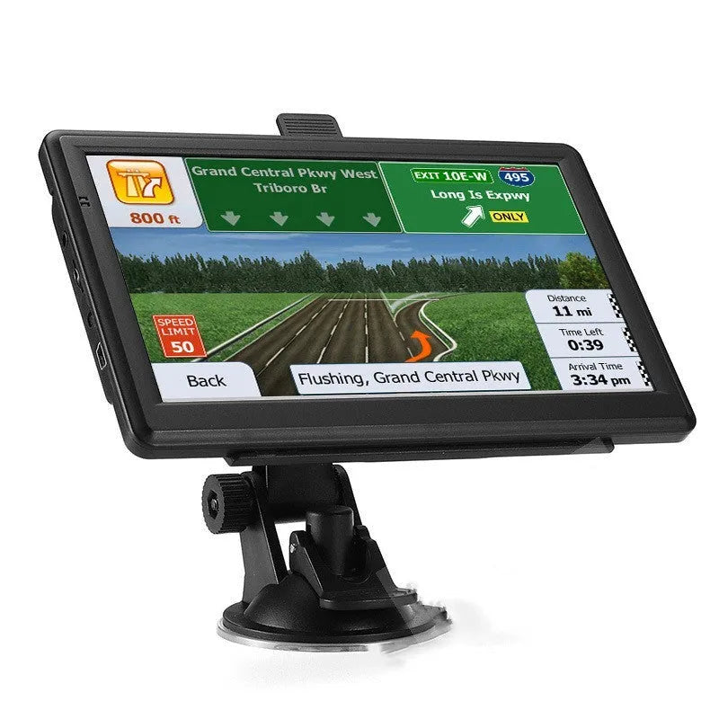 7-inch portable car GPS navigation device with touchscreen and mounting bracket
