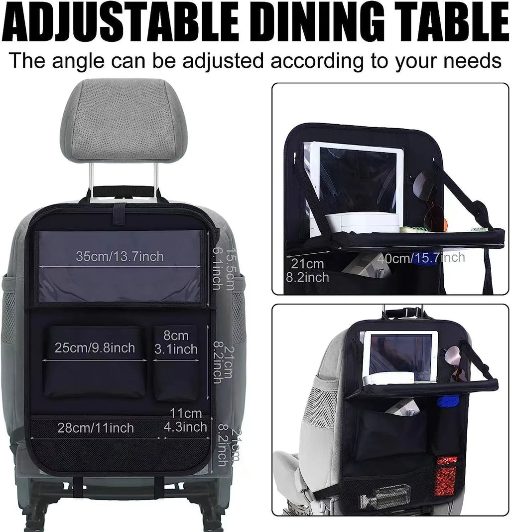 Black Oxford cloth car seat back hanging storage bag measuring 42x30cm with multifunction pocket design