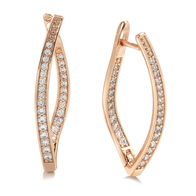 Geometric zircon eardrops earrings in H0493 colour with copper construction and ins style detailing