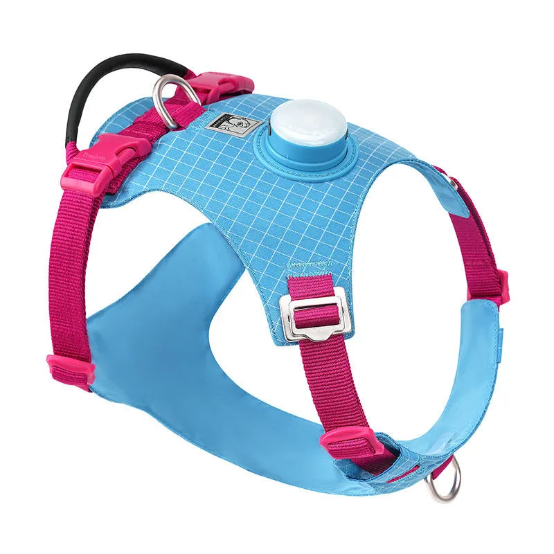 LED dog chest harness in multiple colours with adjustable straps for nighttime safety during walks