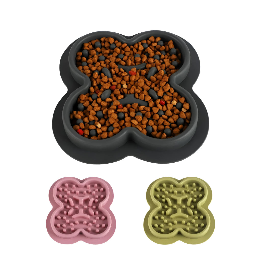 Silicone pet slow feeder licking pad with textured ridges, shown in blue colour