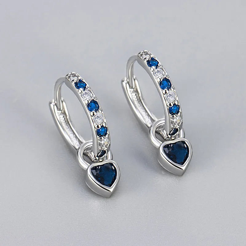 Women's heart drop earrings with coloured zircon stone in gold tone setting