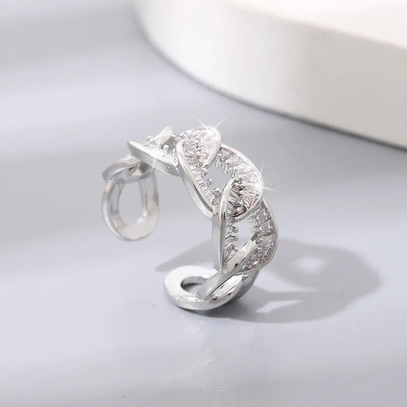 High-grade women's ethnic ring with non-fading zircon in silver copper electroplated finish