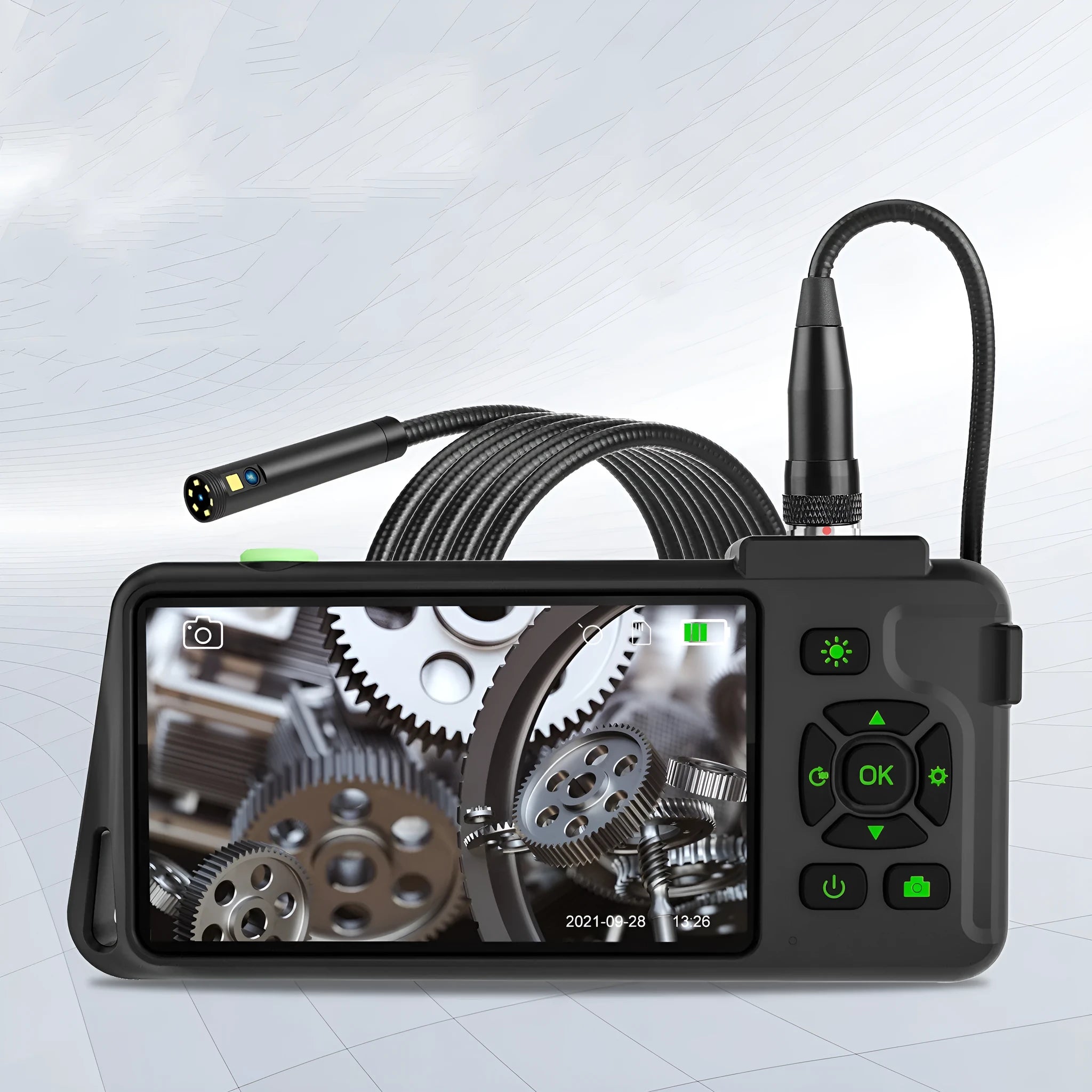Handheld industrial endoscope with 4.5-inch screen and 1-metre cable for automotive inspection