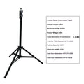 A tall, frosted-finish photography light stand with thickened carbon steel legs extended to its full height.