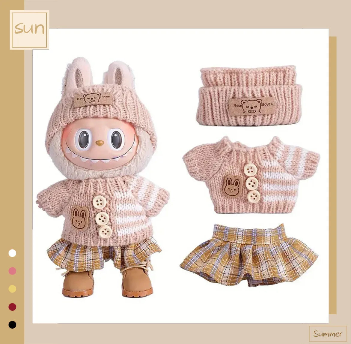 Doll casual dress suit in cloth material, purple sweater colour, with net pocket packaging, for teenager dolls aged 7-14 years