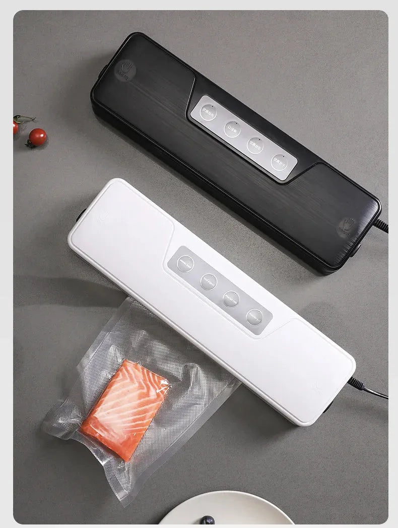 Black automatic vacuum sealer machine for household food preservation and item storage protection
