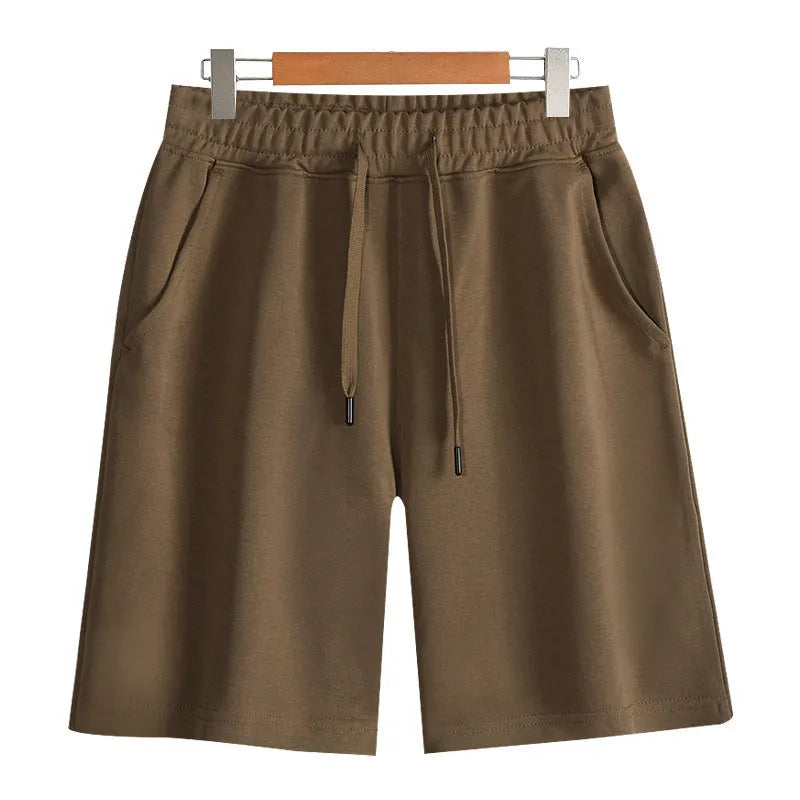 Men's cotton straight leg sports shorts in light grey with elastic waistband