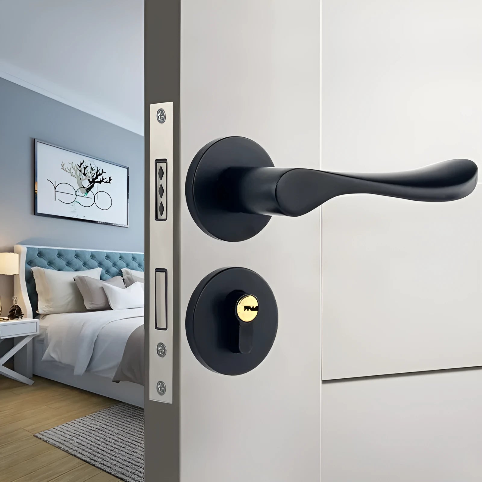 Aluminium alloy split magnetic door lock handle for timber doors