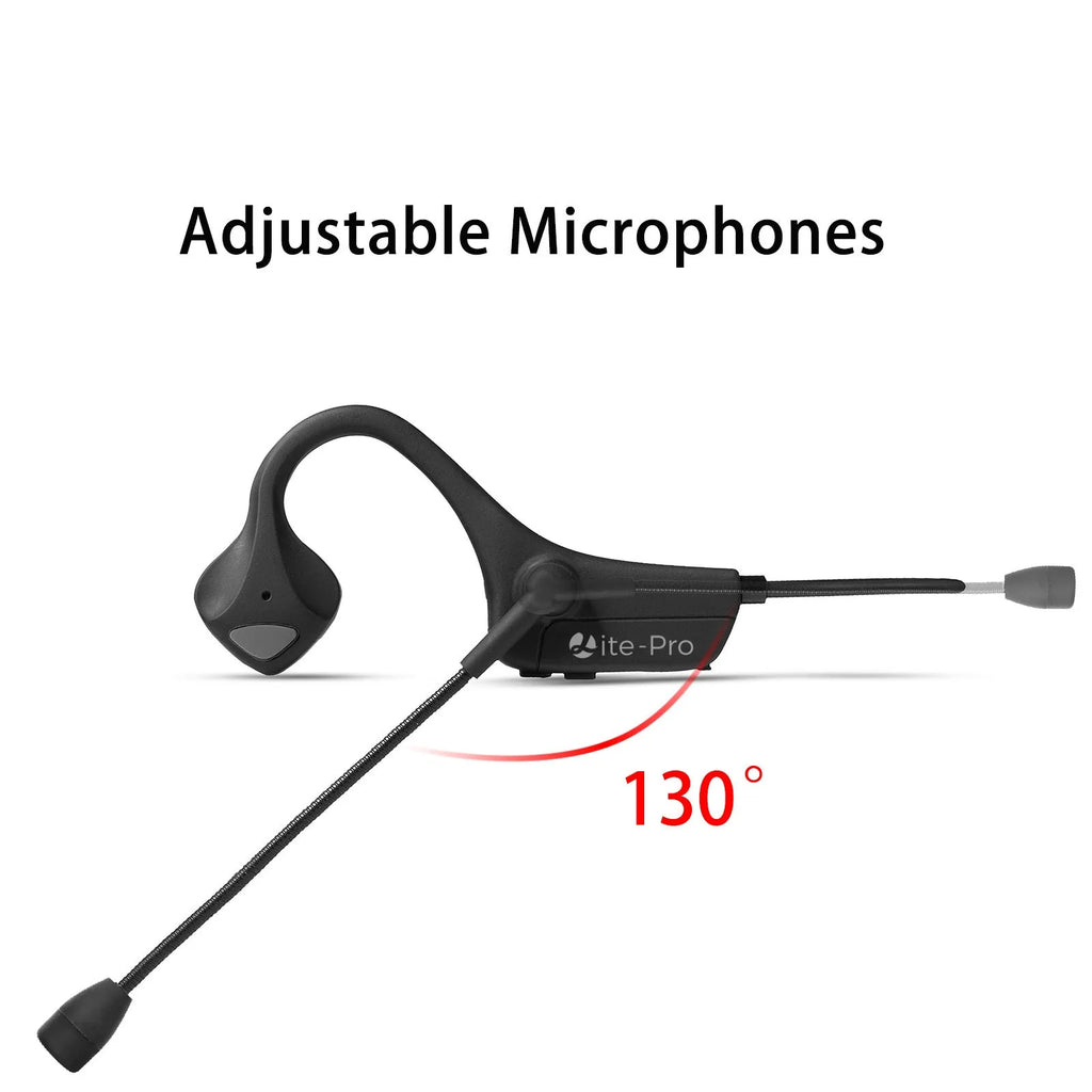 Black bone conduction ear-mounted Bluetooth headset with sports style design on a plain background