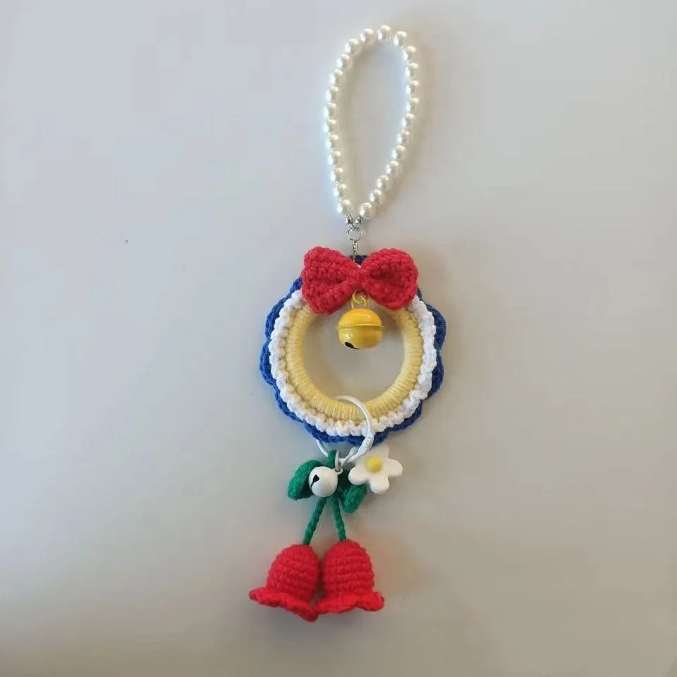 Handmade yarn weaving plush car hanging ornament in Snow White style with red wind chime option
