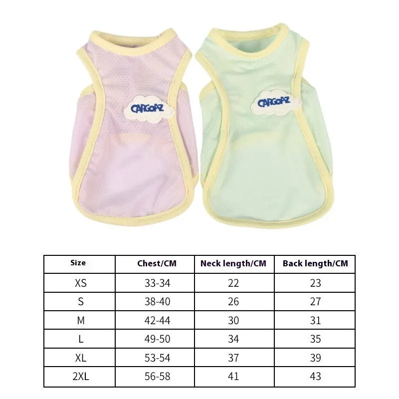 Grass green polyester cat summer vest with sports styling for indoor or warm-weather use