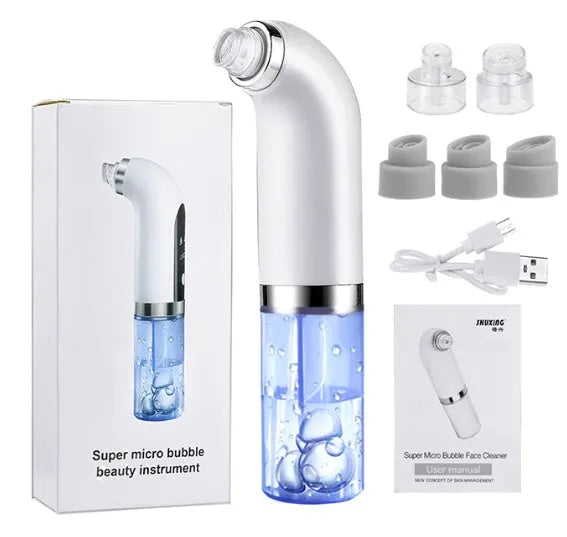Upgraded blackhead remover pore vacuum cleaner in white with six replaceable probes and USB charger for home use