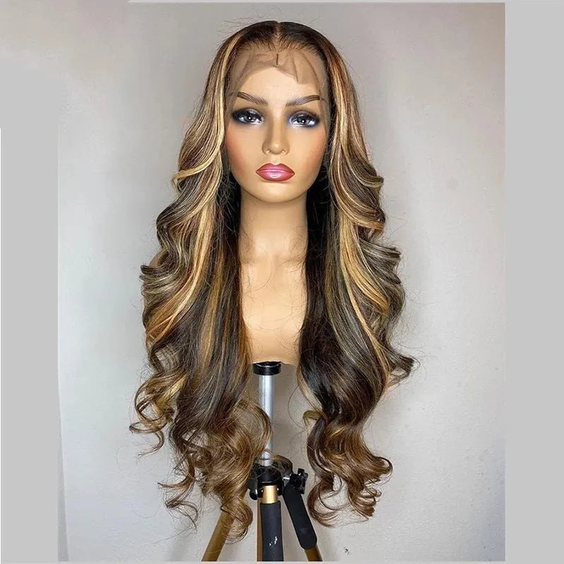 Front lace synthetic wig with long curly hair in gradient piano colour or black
