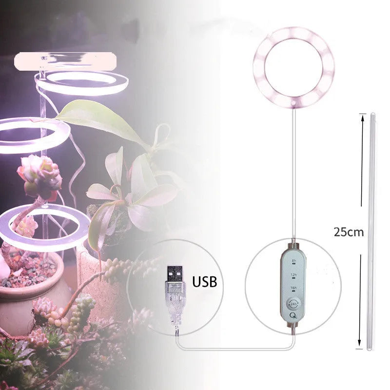 USB LED full spectrum plant grow light with acrylic stick on a table.