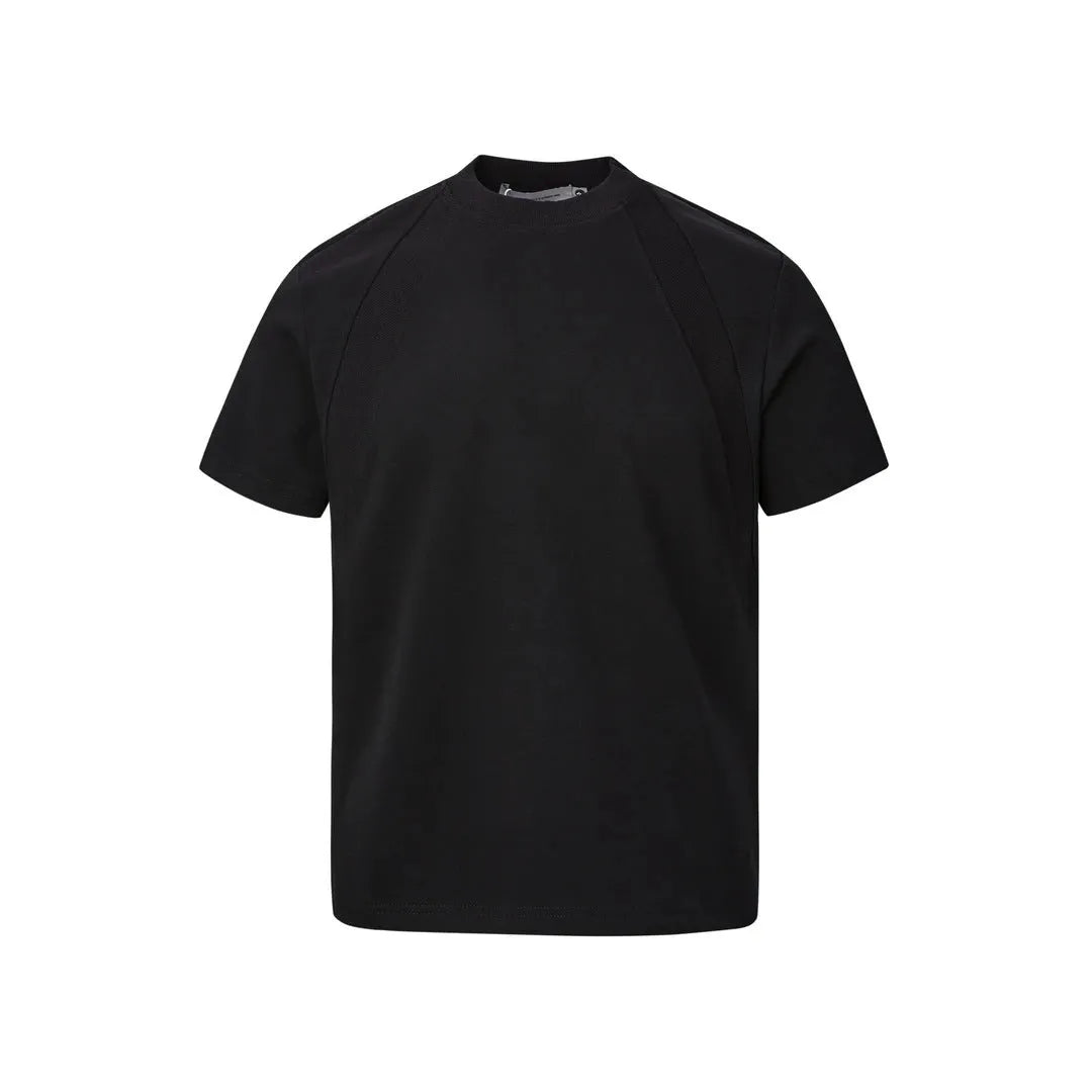 Loose fit short sleeve top with air layer stitching in polyester fabric