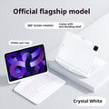 Transparent rotating keyboard protective case for iPad Air 5 tablet showing wireless keyboard and 360-degree hinge