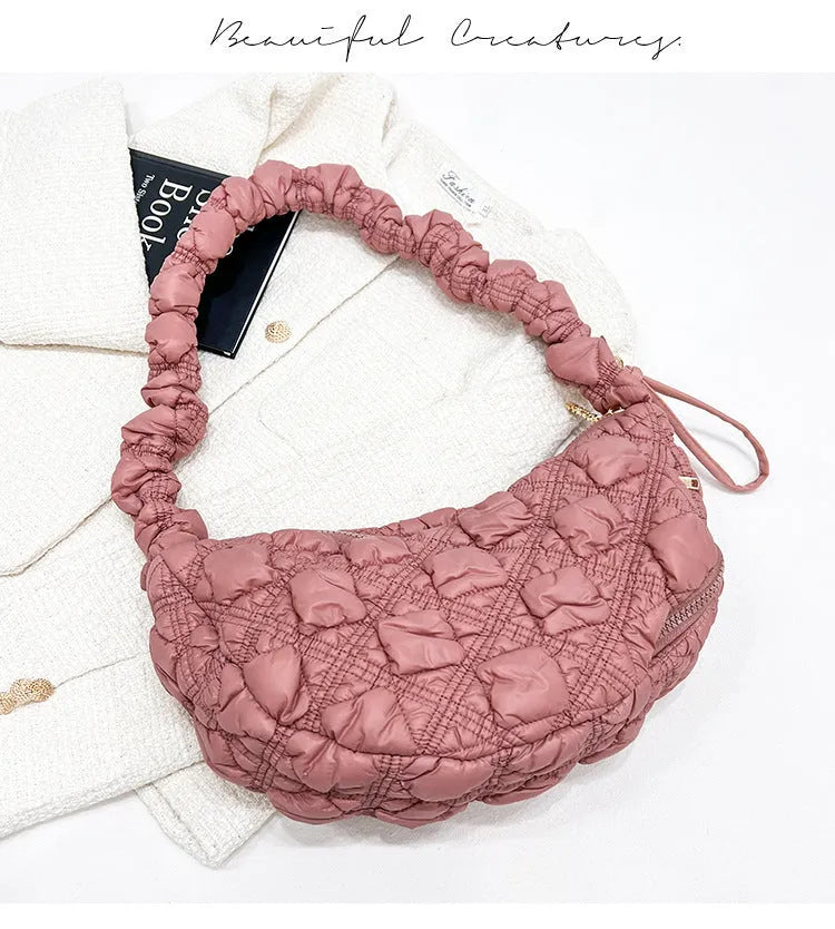 Women's casual nylon underarm messenger bag in beige colour showing dimensions and adjustable shoulder strap