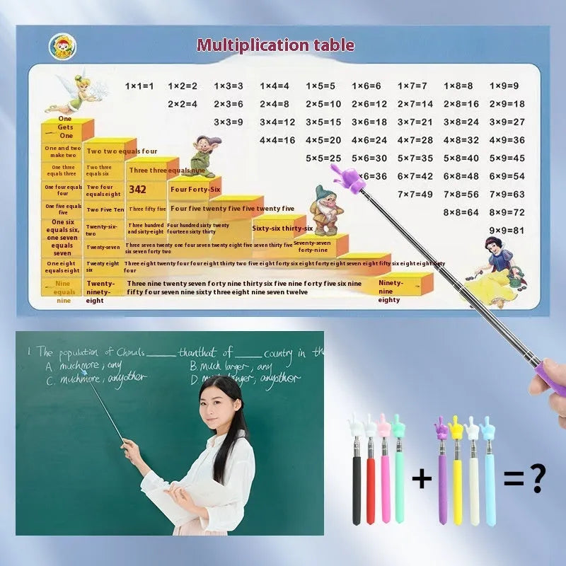 Retractable stainless steel teaching pointer with colourful tip for classroom reading