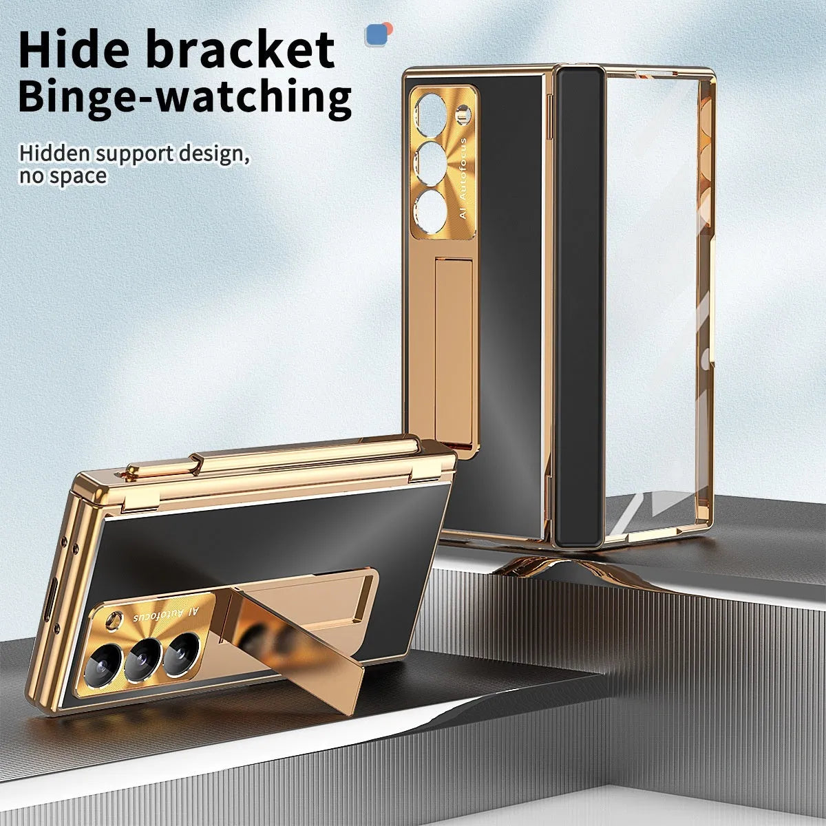 Aluminum alloy flip phone case for Samsung Zfold6 with bracket and magnetic suction, gold helmet black armour colour