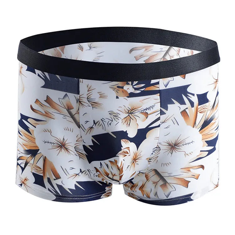 Personalised plus size men's boxers in ice silk fabric showing mid-waist design and available colour options