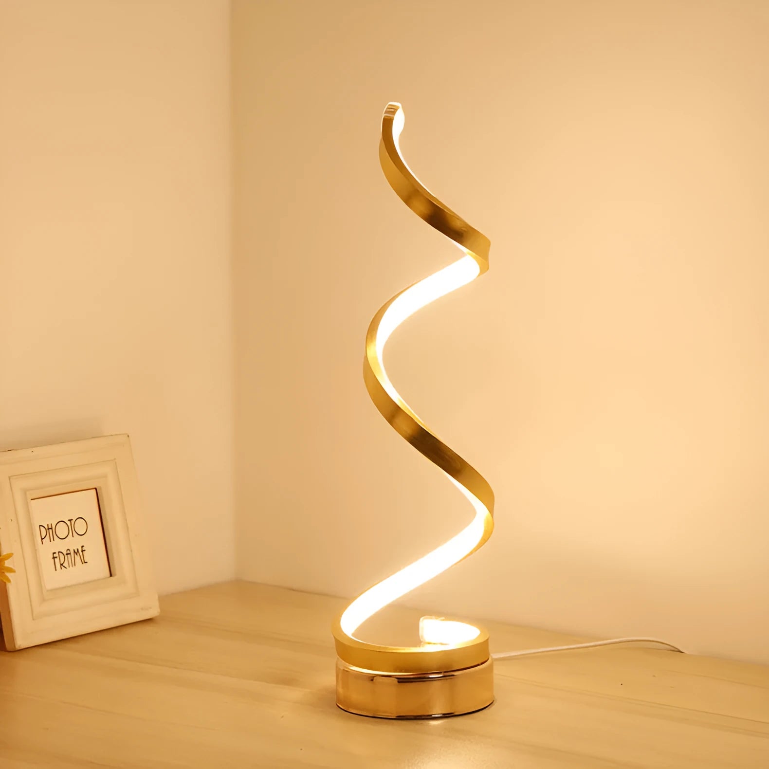 Black or white LED table lamp with aluminium shade and metal base