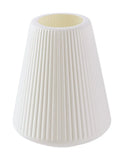 Simple plastic decorative flower vase in blue, green, pink, or white on a desktop.