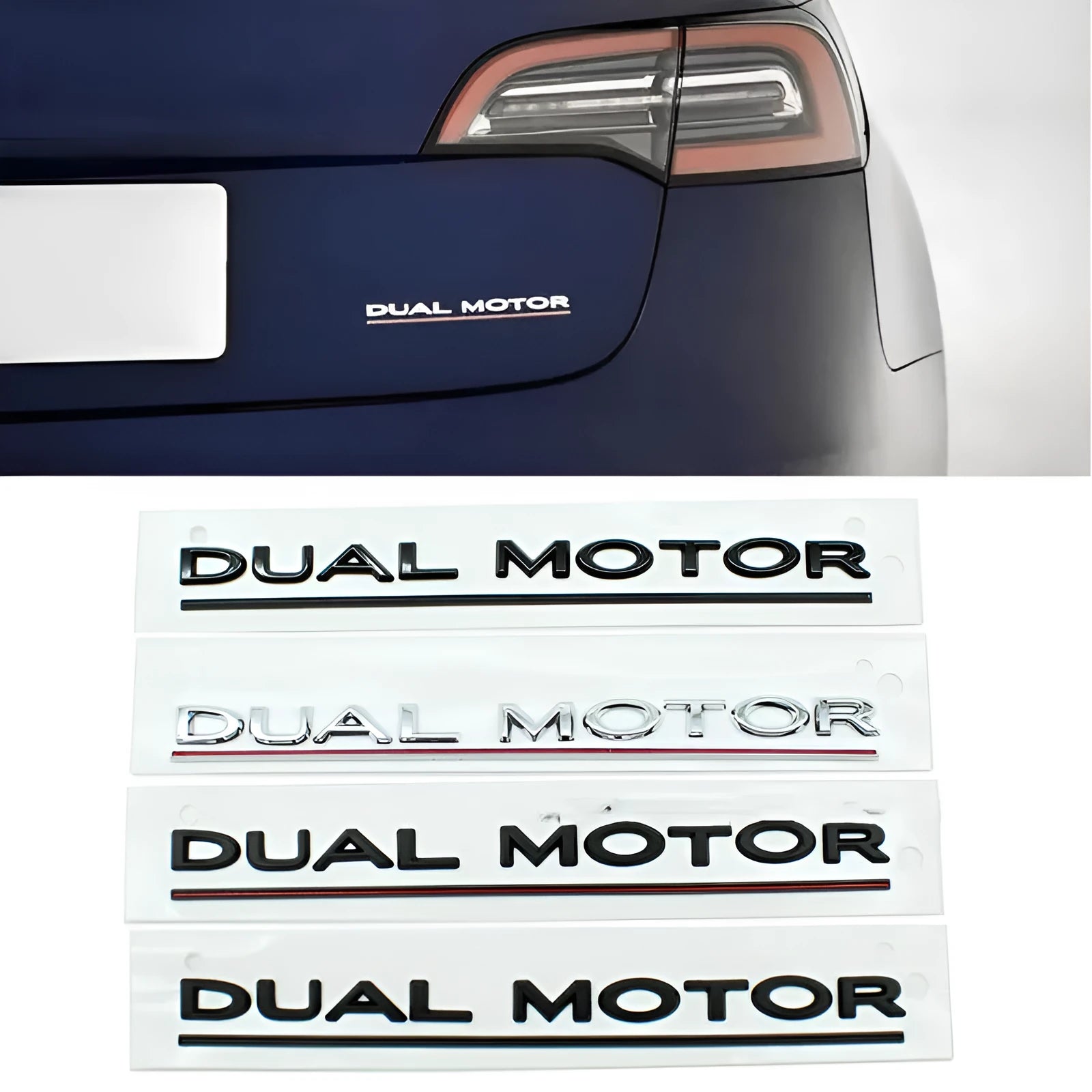 Tesla Model 3 Performance Double Motor bumper sticker in ABS plastic, 19cm by 3cm