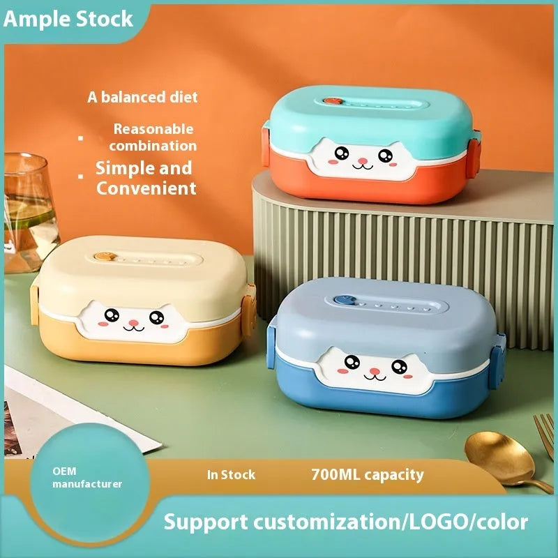 Square divided plastic lunch box in solid colours with microwave-safe construction