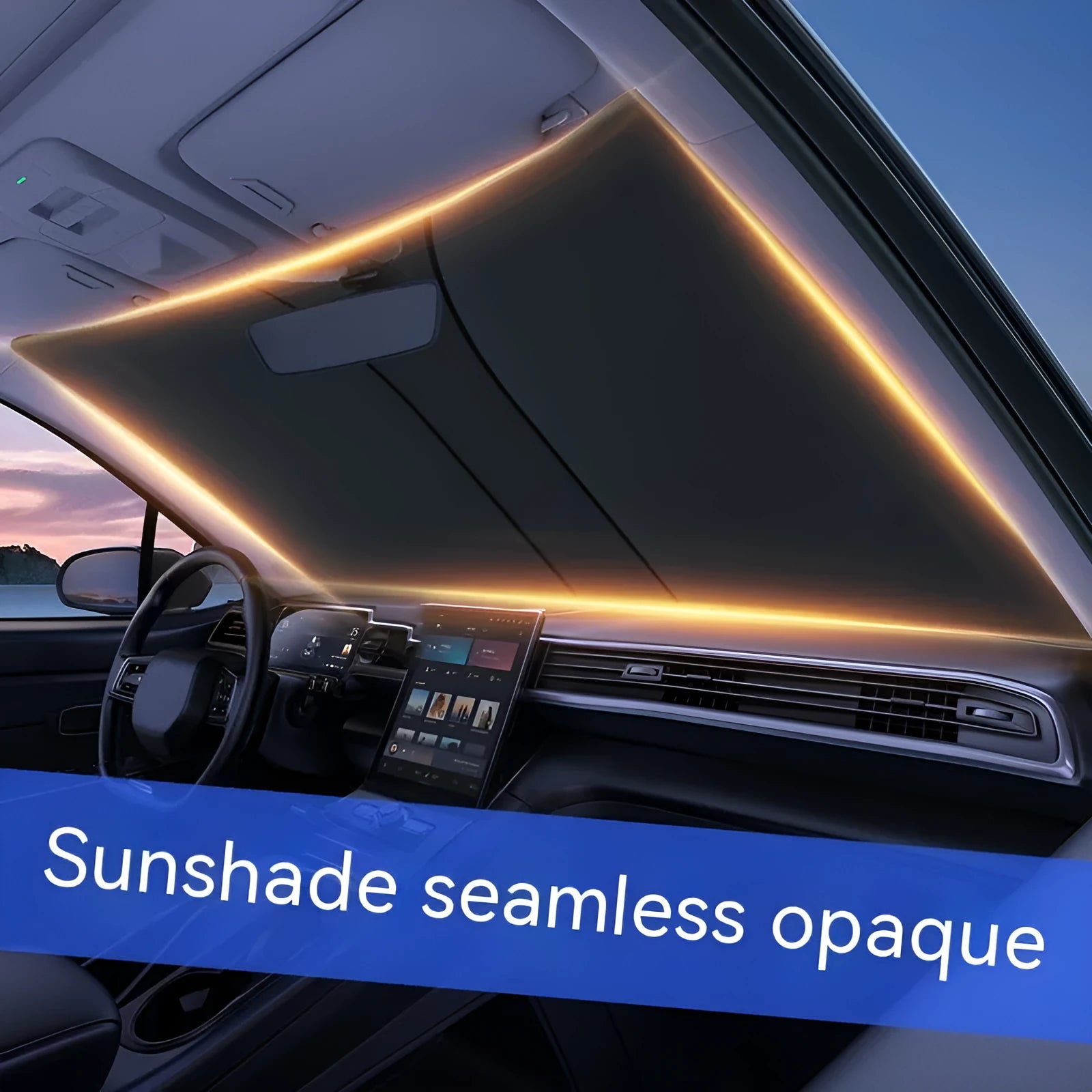 Double ring front shield car sun shade with NC fabric and titanium silver glue coating