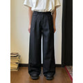 Men's brown wide-leg straight-cut casual trousers made from a polyester blend fabric on a hanger.