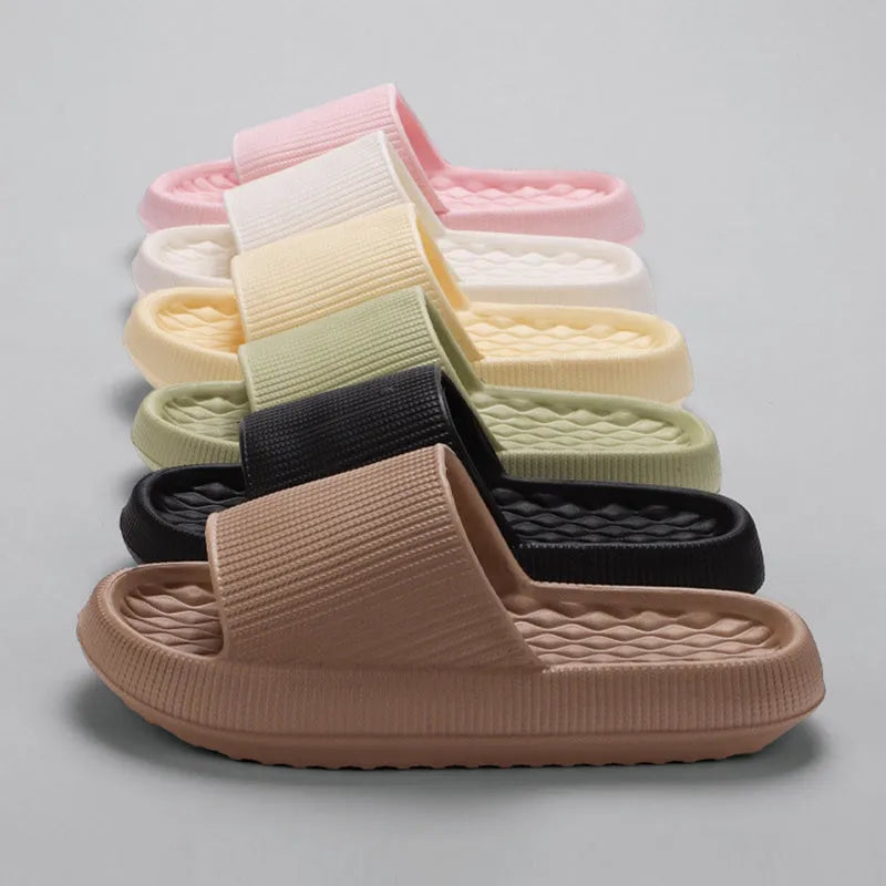 Women's solid colour EVA slippers with rhombus stripe pattern and anti-slip sole, pink colour
