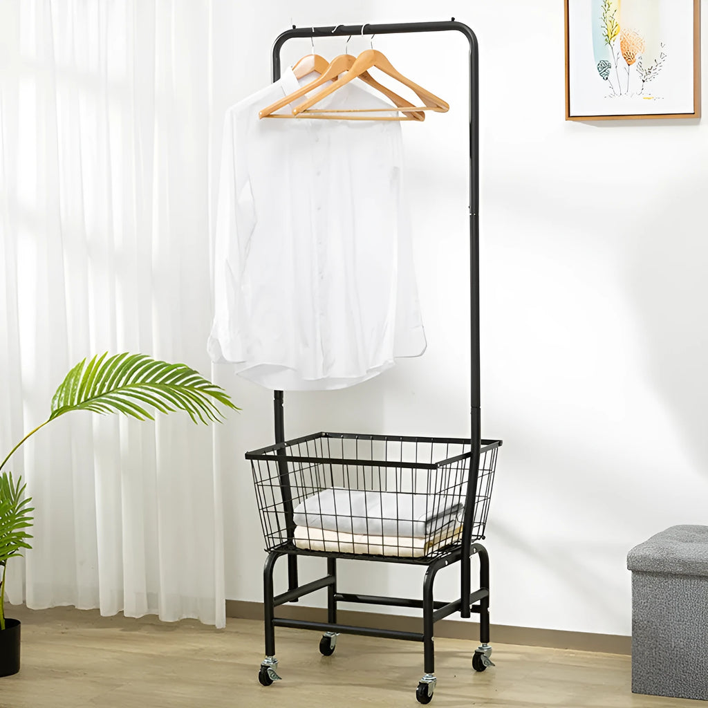 White single rod pulley clothes storage organiser mounted on a door for hanging trousers and ties.
