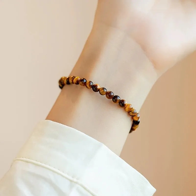 New Chinese style tigereye stone bracelet with round geometric beads on wrist