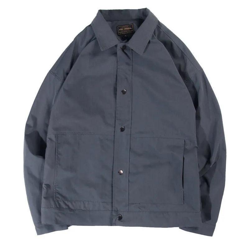 Men's Korean style thin single-layer jacket in polyester, shown in light gray.