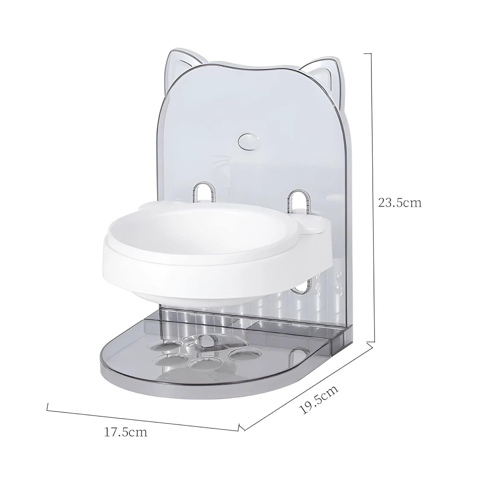 Adjustable height anti spill cat bowl with removable hanging cage in grey colour