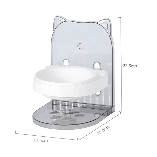 Adjustable height anti spill cat bowl with removable hanging cage in grey colour