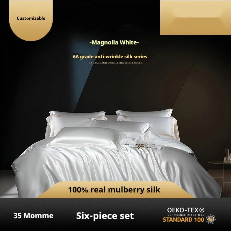 Silk four-piece quilt cover set in solid colour light luxury styling
