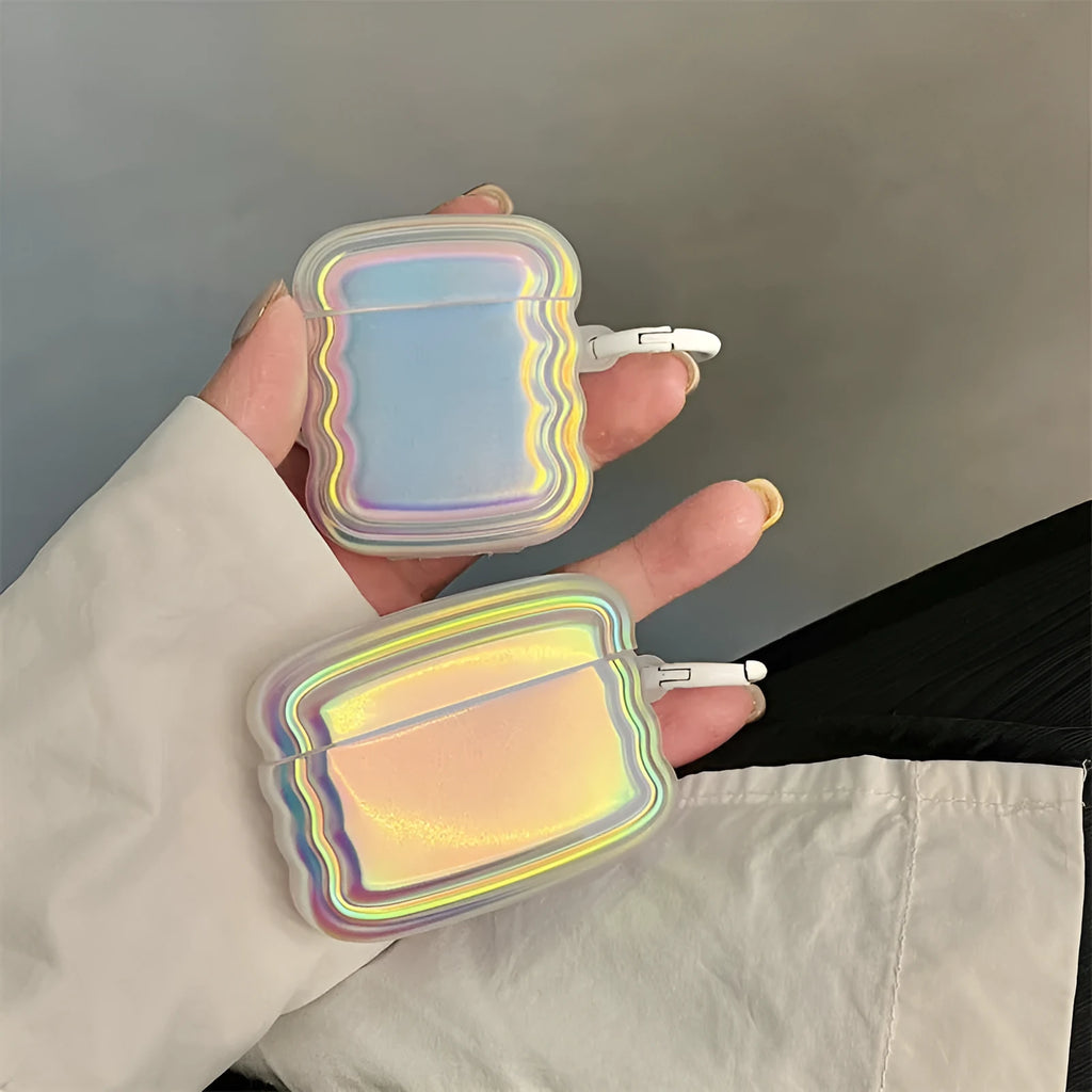 Silicone protective case for AirPods with a magic laser and ring etched design on the front.
