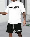 Men's short sleeve suit set with round neck pullover top and matching shorts in five colour options